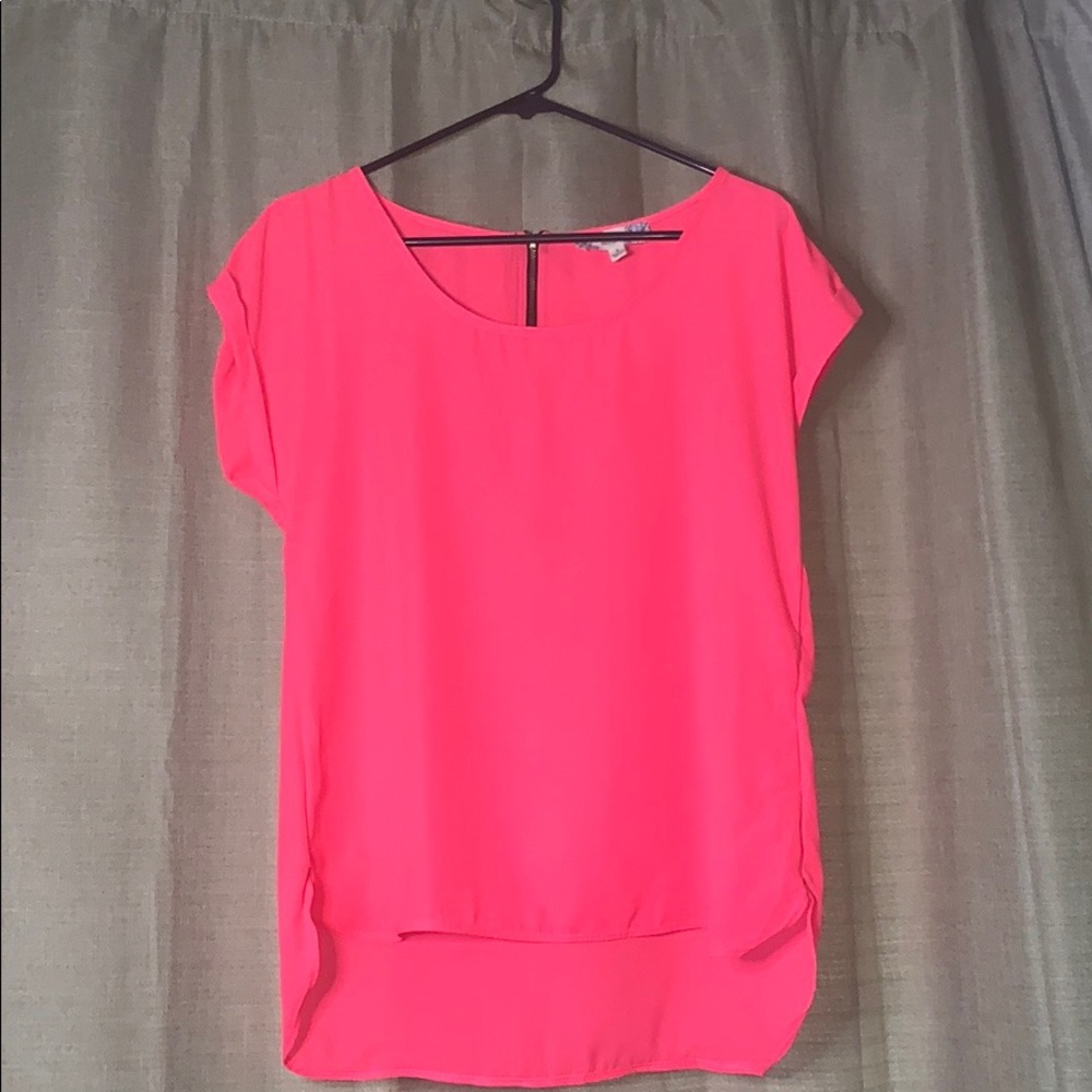 Hot Pink Shift Blouse With Black and Gold Zipper